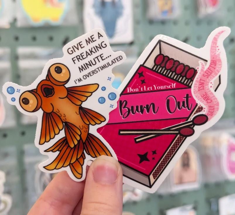 Overstimulated Goldfish Vinyl Sticker - Neurodivergent Awareness