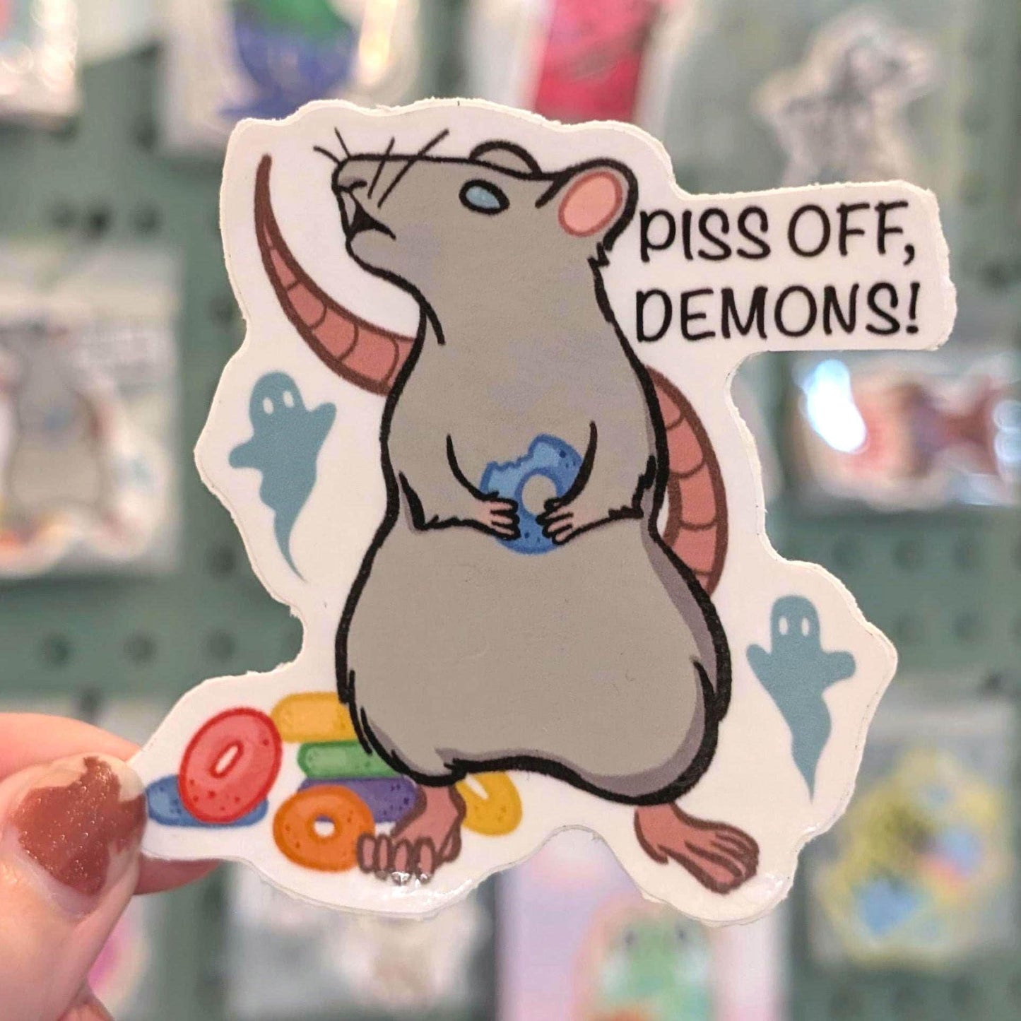Piss Off, Demons! Rat Sticker | Dishwasher Safe and Weatherproof Decal