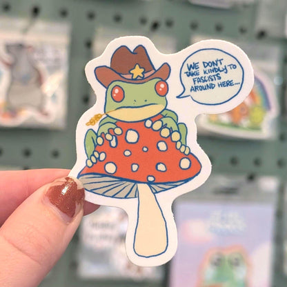 Antifa Frog Vinyl Sticker | Anti-Fascist Mushroom Cowboy - Dishwasher Safe and Weatherproof Decal