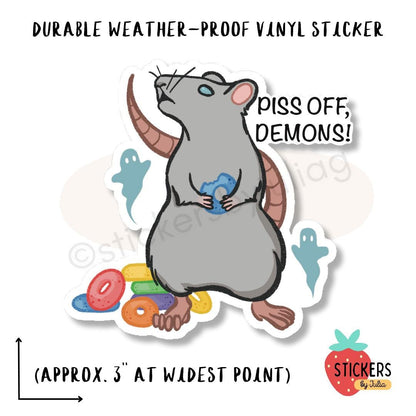 Piss Off, Demons! Rat Sticker | Dishwasher Safe and Weatherproof Decal