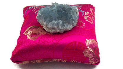 Fuchsia Singing Bowl Crystal Display Pillow – Brocade Display Cushion for Crystal Spheres