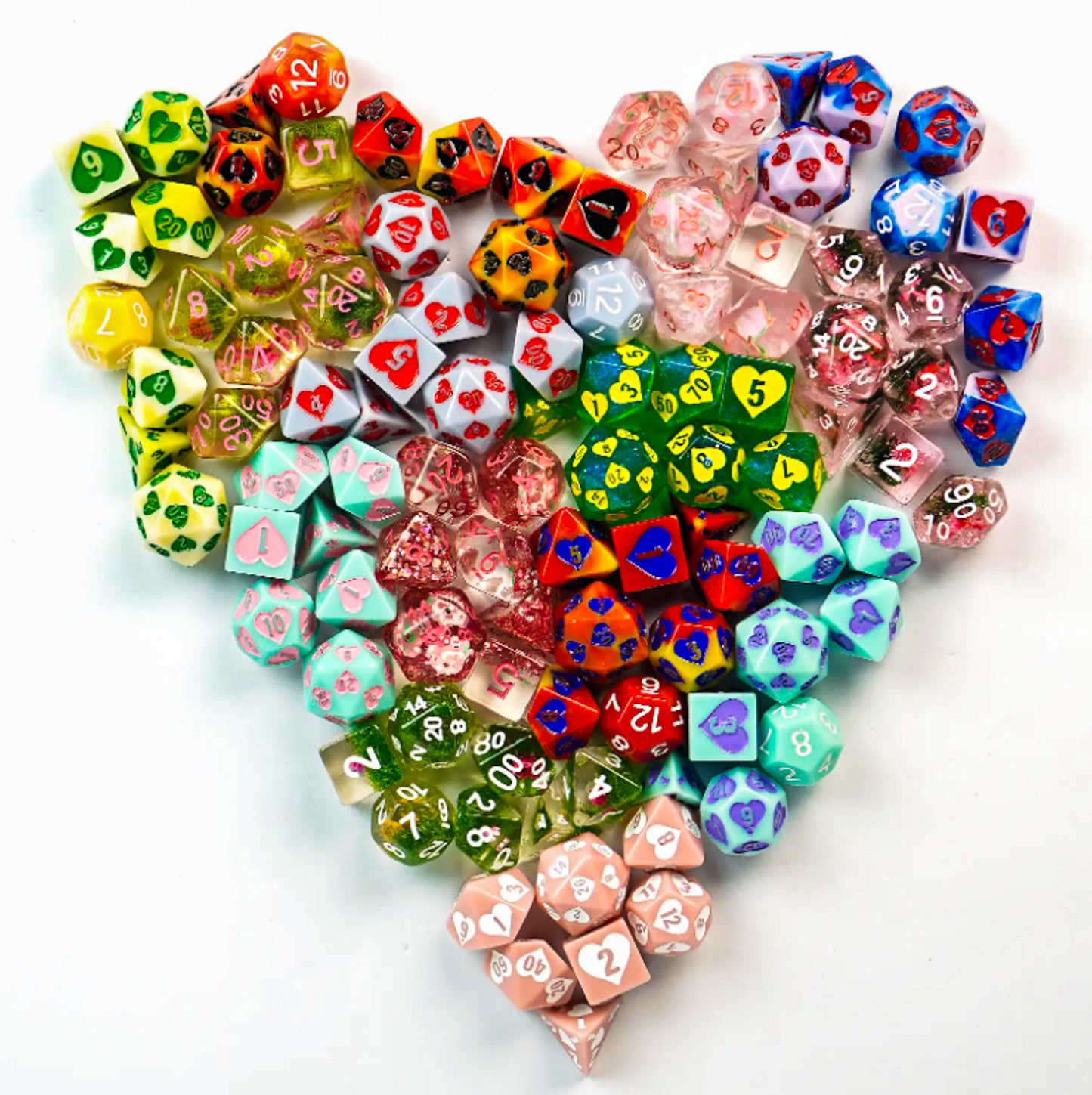 Sweetheart Mystery Dice 6 Pack | Hearts & Flowers RPG Dice with Pins & Stickers