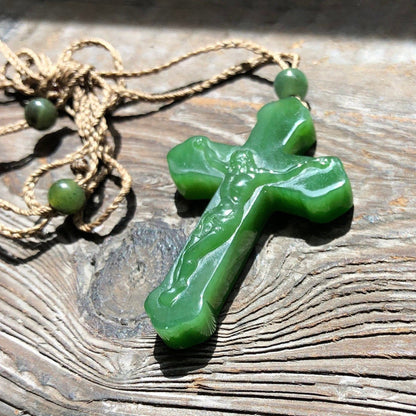 Jade Crucifix Pendant — Canadian Nephrite Jade (4814)