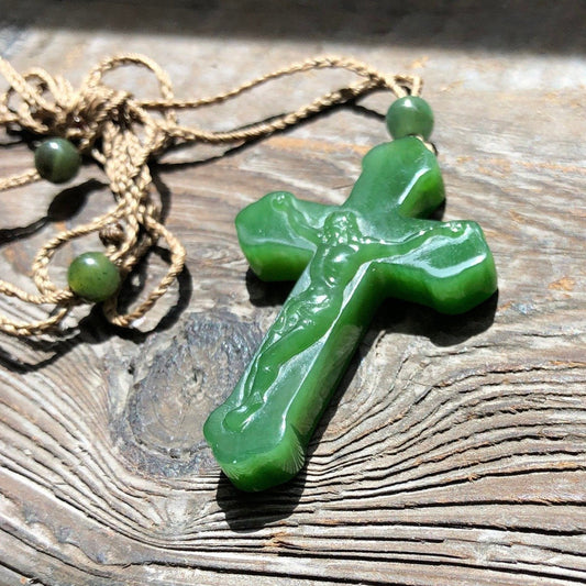 Jade Crucifix Pendant — Canadian Nephrite Jade (4814)