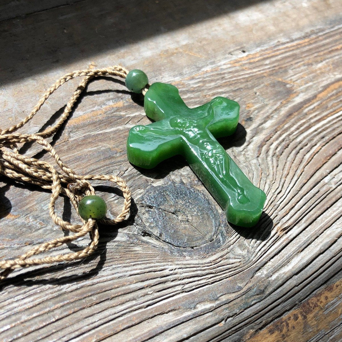 Jade Crucifix Pendant — Canadian Nephrite Jade (4814)