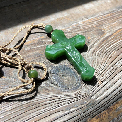 Jade Crucifix Pendant — Canadian Nephrite Jade (4814)