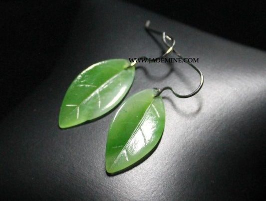 Canadian Jade Leaf Earrings — Rhodium Plated Sterling Silver (1950-H)
