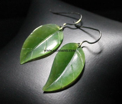 Canadian Jade Leaf Earrings — Sterling Silver Hooks (UJKK-1990-H)