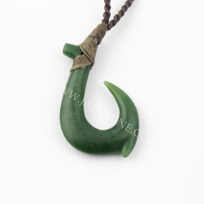 Jade Fish Hook Pendant — Hei Matau, Matte Polish (3581)