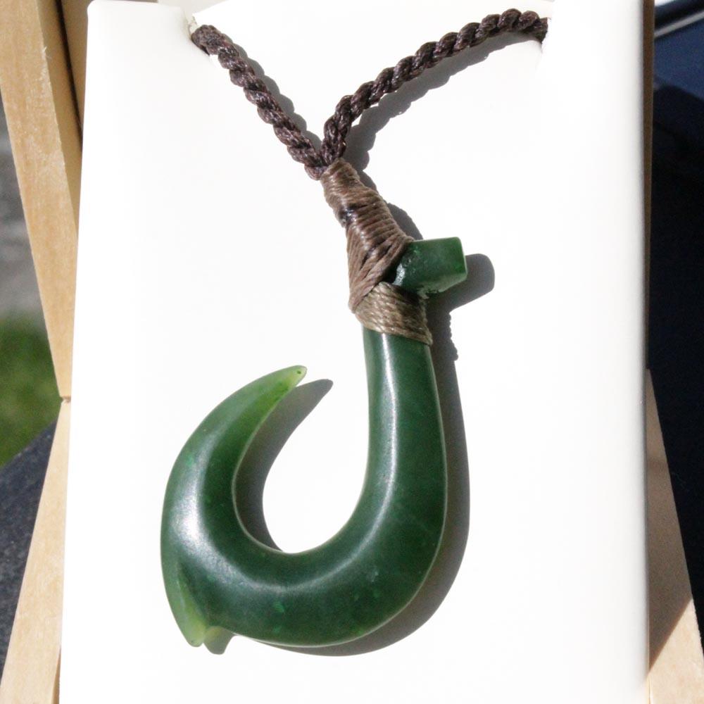 Jade Fish Hook Pendant — Hei Matau, Matte Polish (3581)
