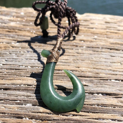 Jade Fish Hook Pendant — Hei Matau, Matte Polish (3581)