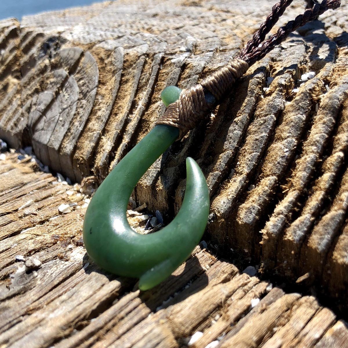 Jade Fish Hook Pendant — Hei Matau, Matte Polish (3581)