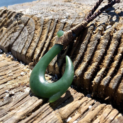 Jade Fish Hook Pendant — Hei Matau, Matte Polish (3581)