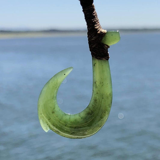 Jade Fish Hook Pendant — Hei Matau, High Polish (3581)