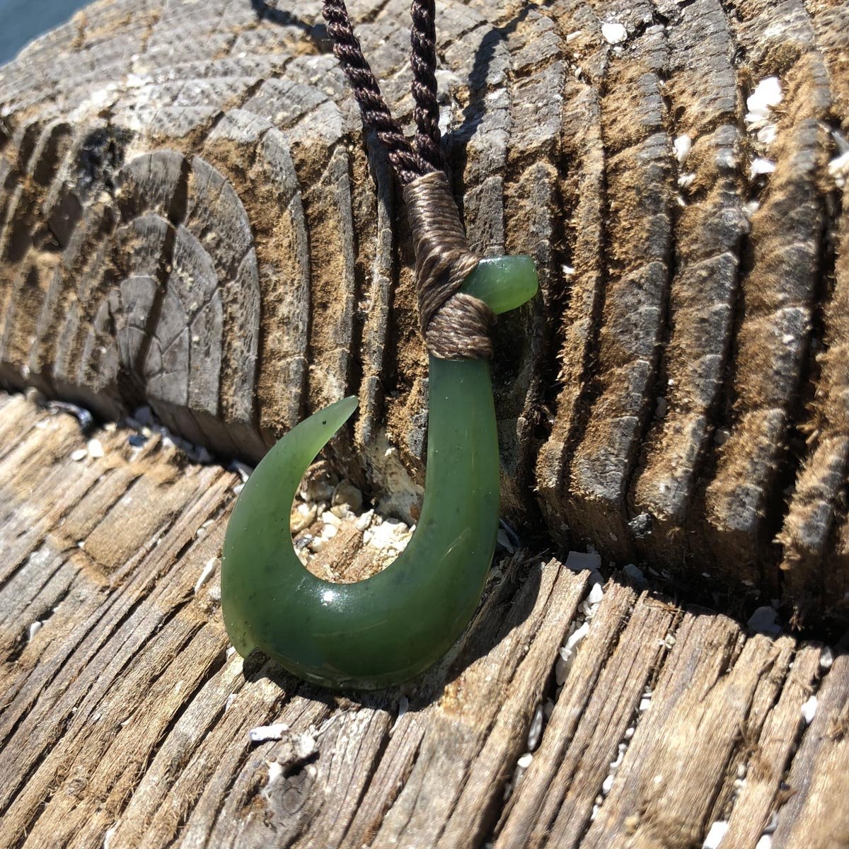 Jade Fish Hook Pendant — Hei Matau, High Polish (3581)