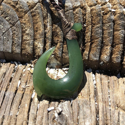 Jade Fish Hook Pendant — Hei Matau, High Polish (3581)