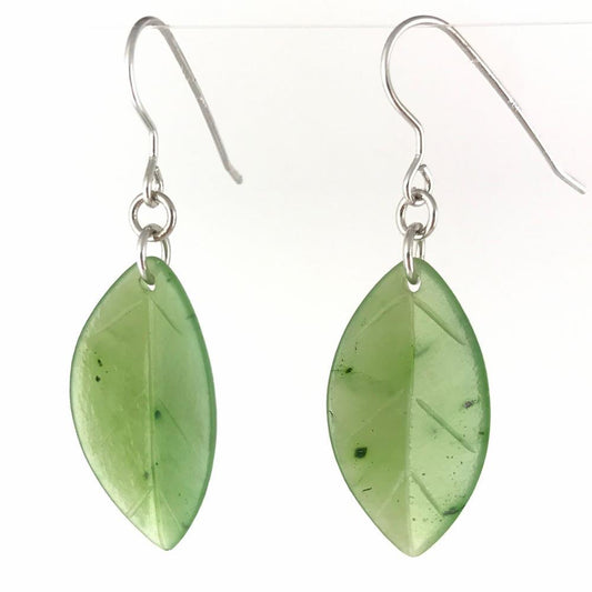 Canadian Jade Leaf Earrings — Rhodium Plated Sterling Silver (1950-H)