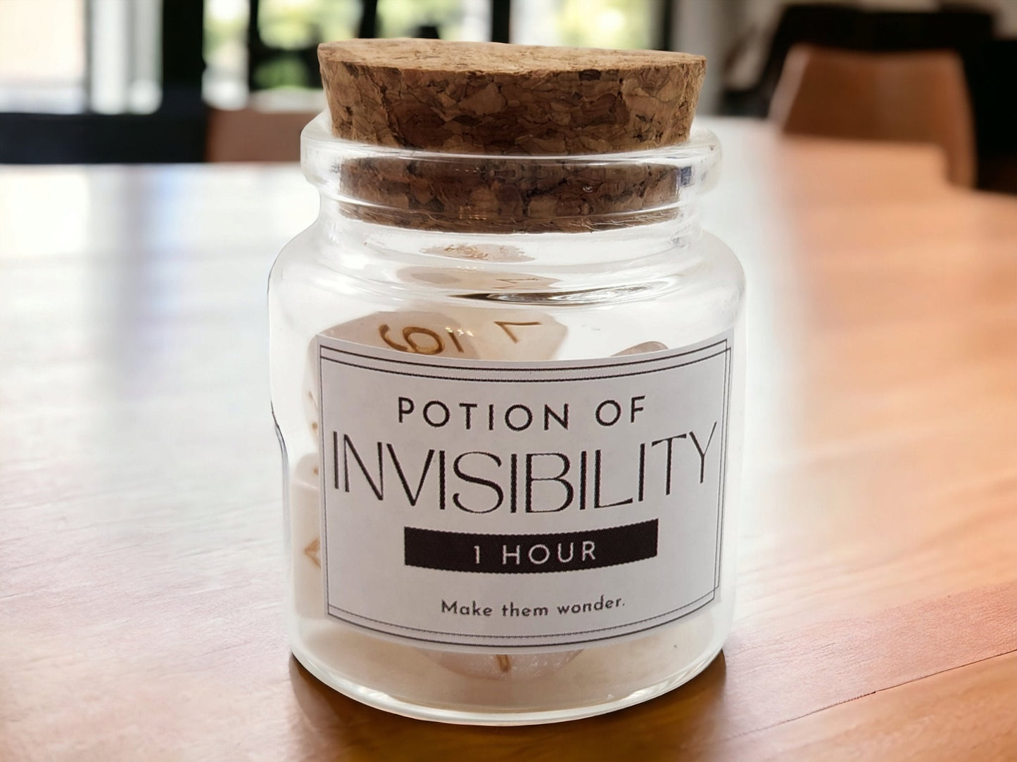 Invisibility Potion Dice Jar — Pearl 7-Piece DND Dice Set
