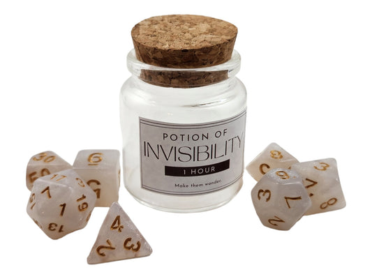 Invisibility Potion Dice Jar — Pearl 7-Piece DND Dice Set