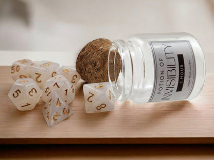 Invisibility Potion Dice Jar — Pearl 7-Piece DND Dice Set