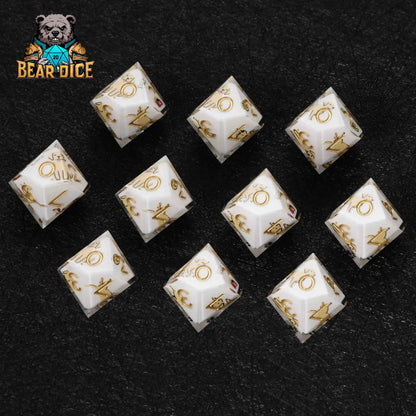 White Labrador Resin D10 Dice Set + Gold Numerals (D10 Dice)