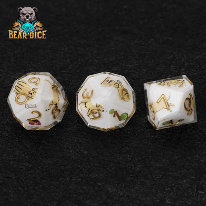White Labrador Resin D10 Dice Set + Gold Numerals (D10 Dice)
