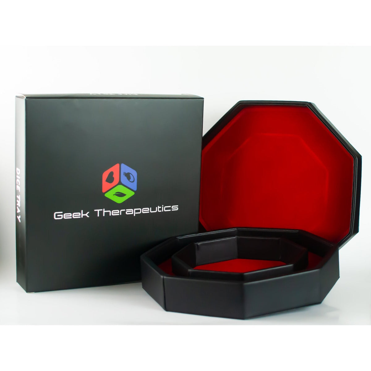 Leather Dice Vault With Lid, Storage for 5 Sets of Dice, and Staging Area (Red, Green, Blue, Purple)