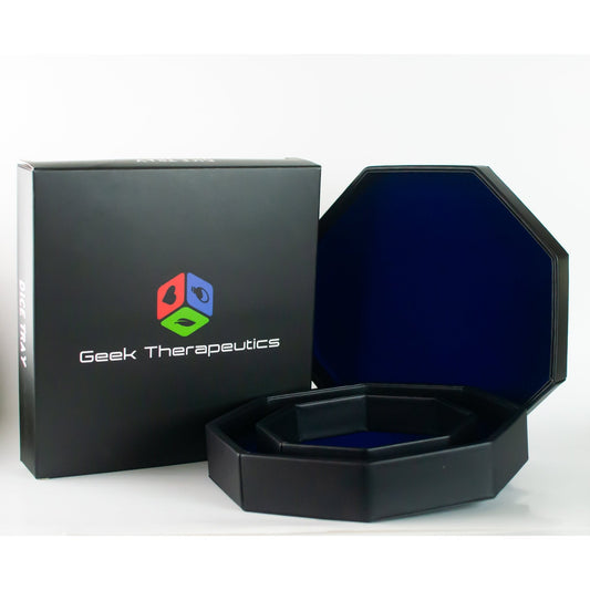 Leather Dice Vault With Lid, Storage for 5 Sets of Dice, and Staging Area (Red, Green, Blue, Purple)