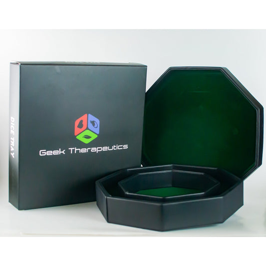 Leather Dice Vault With Lid, Storage for 5 Sets of Dice, and Staging Area (Red, Green, Blue, Purple)