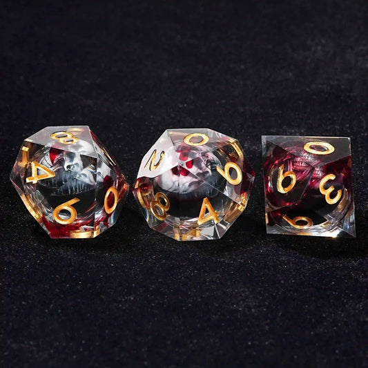 Liquid Core Horror Blood Red Skull 10-sided Dice Resin D10 Dice Gold Font