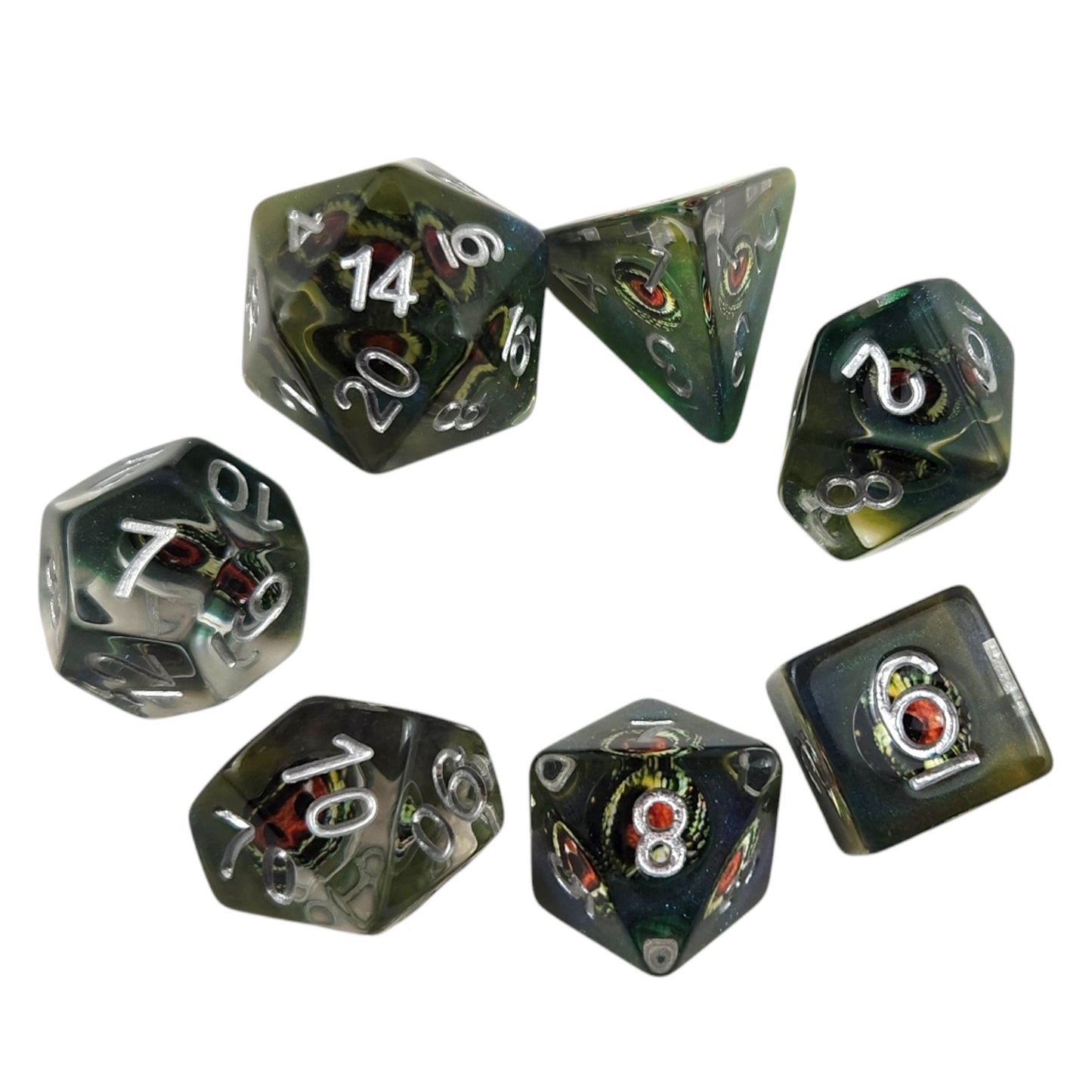 Serpent's Gaze Lizard Eye 7-Piece Resin DND Dice Set