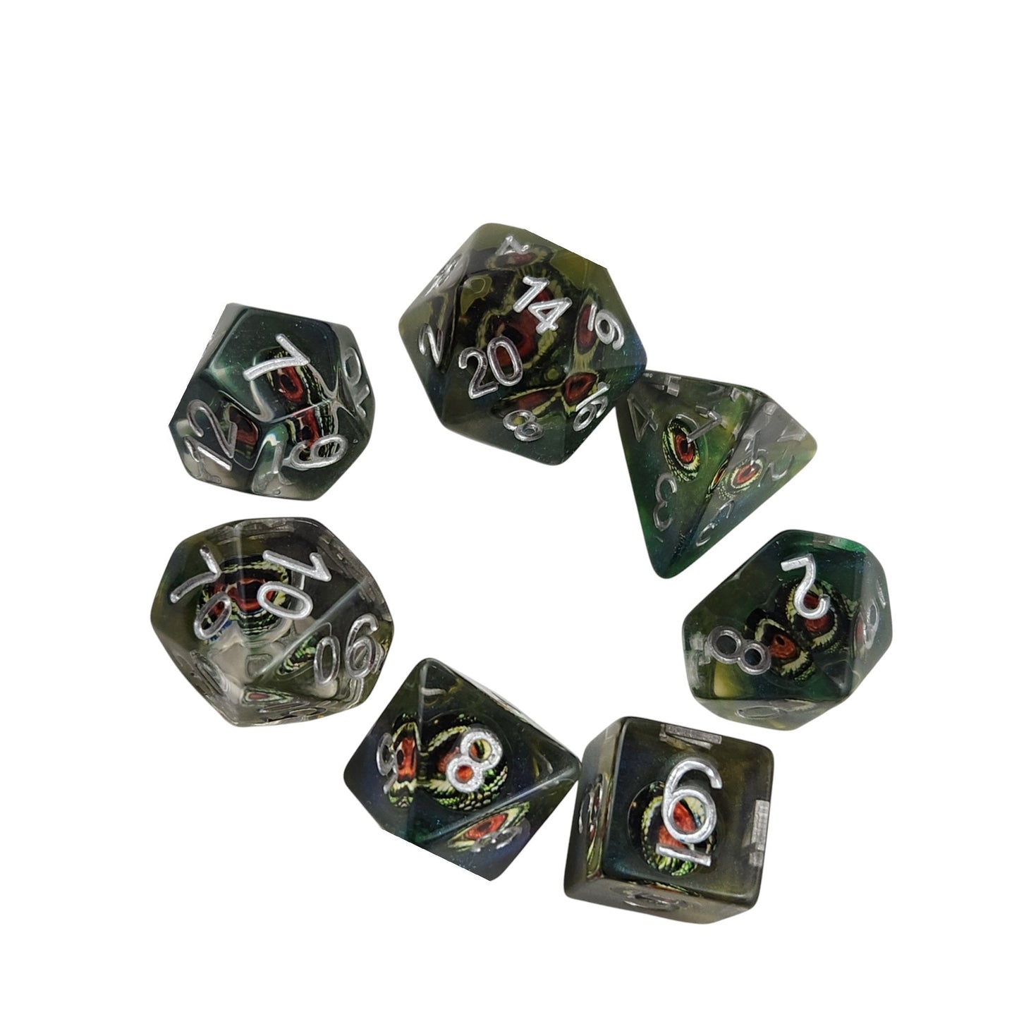 Serpent's Gaze Lizard Eye 7-Piece Resin DND Dice Set