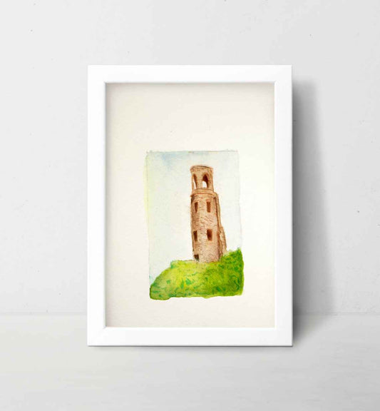 Celtic Lonely Tower Watercolor Art Print Intaglio Fine Art