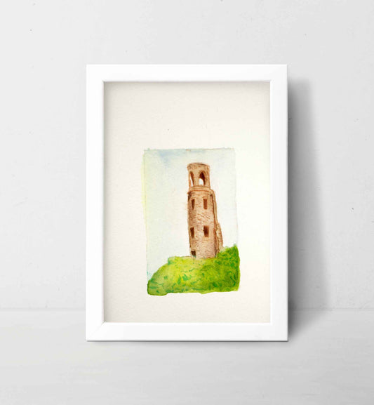 Celtic Lonely Tower Watercolor Art Print Intaglio Fine Art