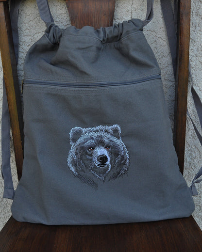 Majestic Bear Canvas Cinch Sack — TTRPG Dice & Gear Bag