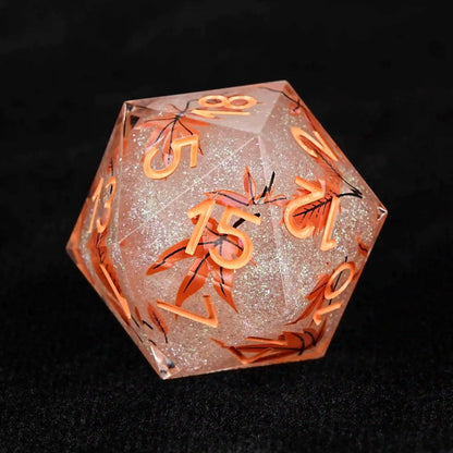Maple Leaf Glitter Resin DND Dice Set + Orange Number