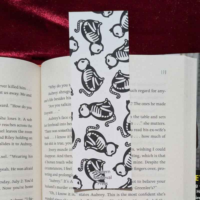 Medieval Cat Skeleton Bookmark Paper Keepsake for Readers