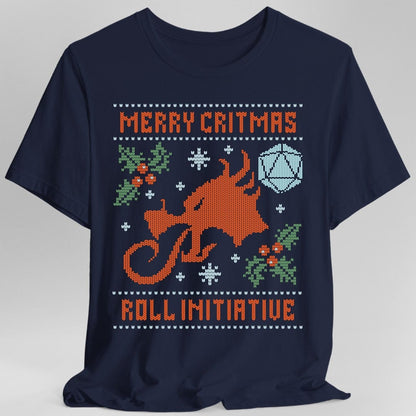 Merry Critmas Ugly Sweater T-shirt Roll Initiative