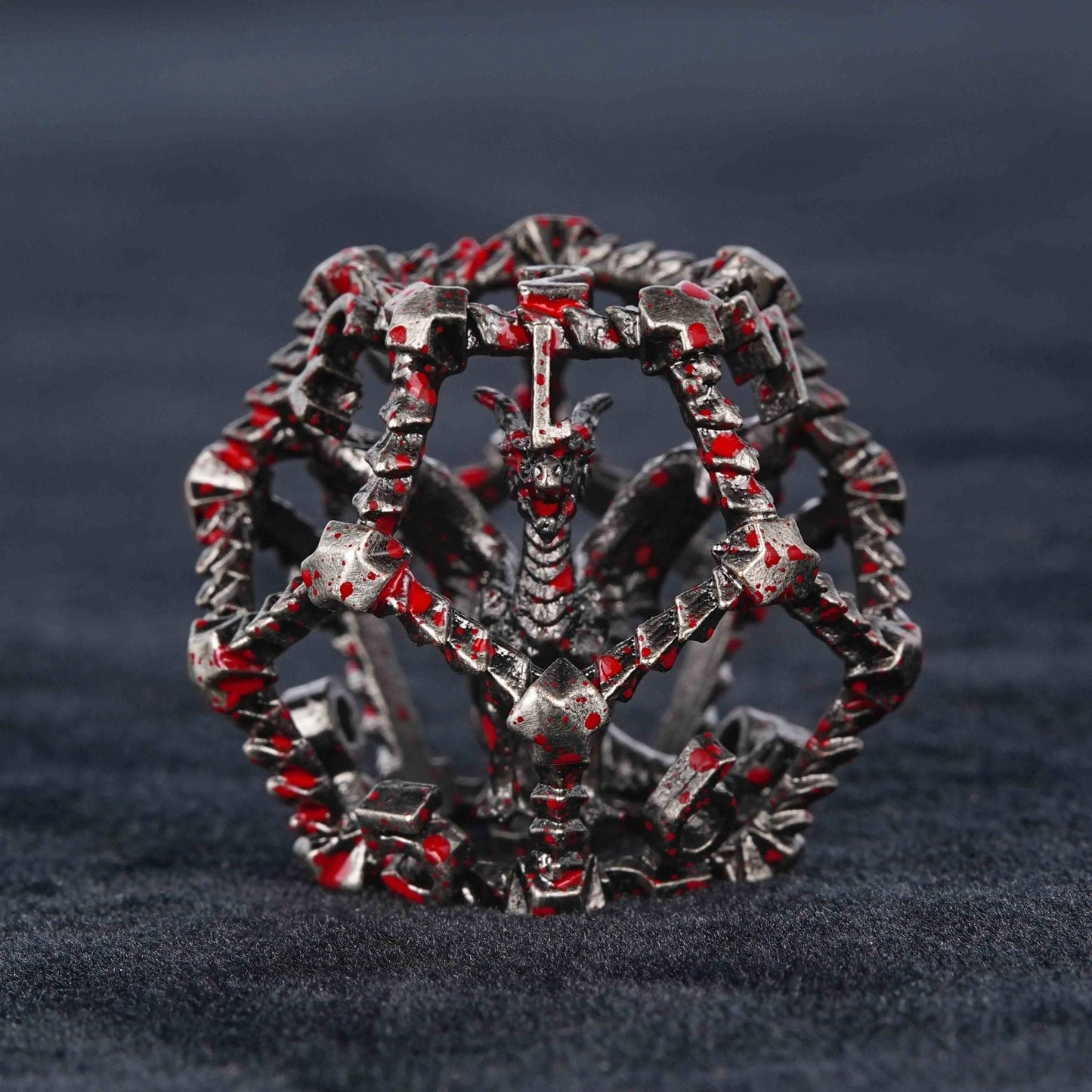 Metal Hollow 3D Dragon D&D Bloodstain Dice Set