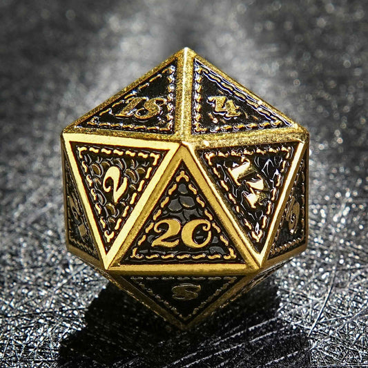 Dragon Scale Imitation Gold and Black Metal DND Dice Set — 7-Piece Zinc Alloy TTRPG Dice