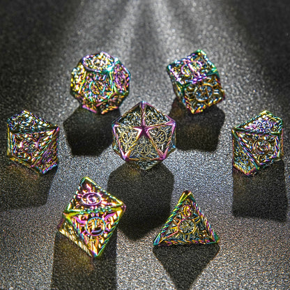 Metal solid sun pattern silver border red yellow dice set