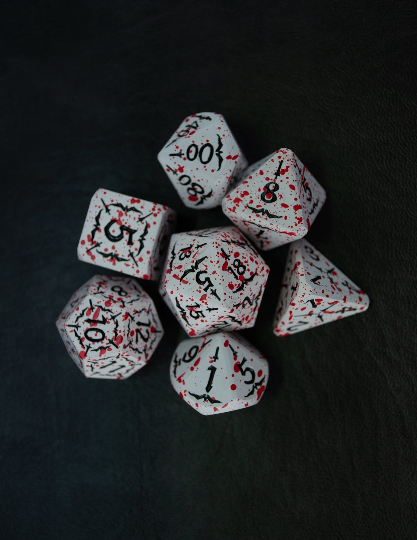 Metal White blood spatter Barbarian dice set