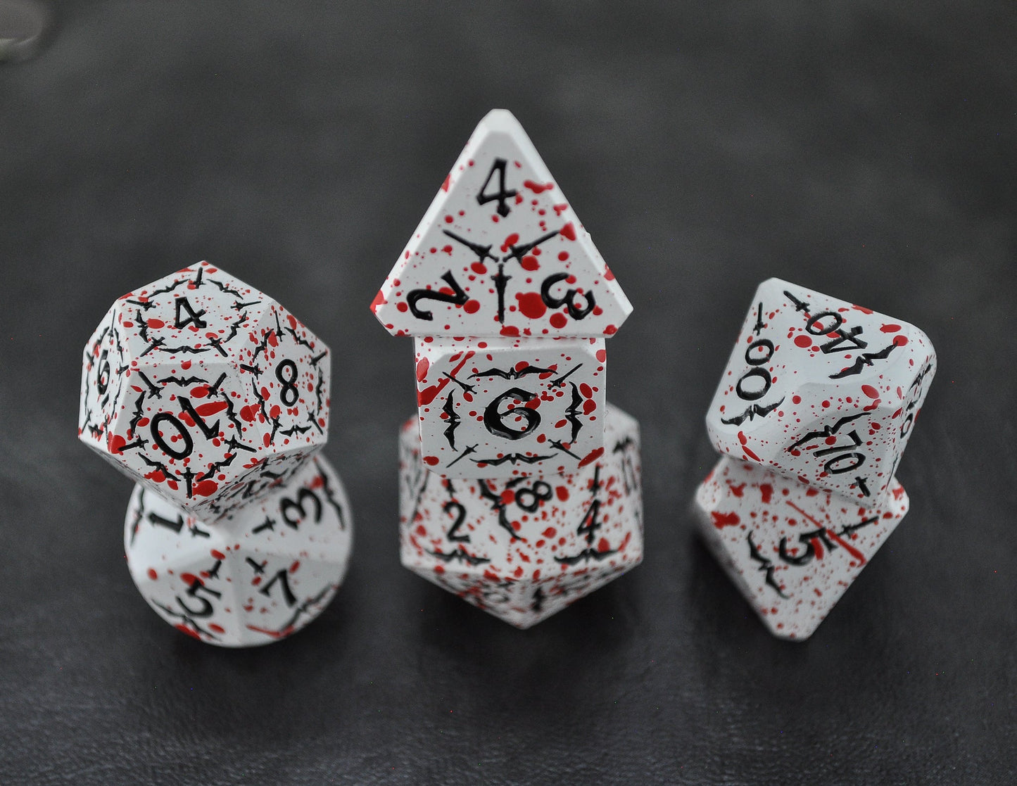 Metal White blood spatter Barbarian dice set