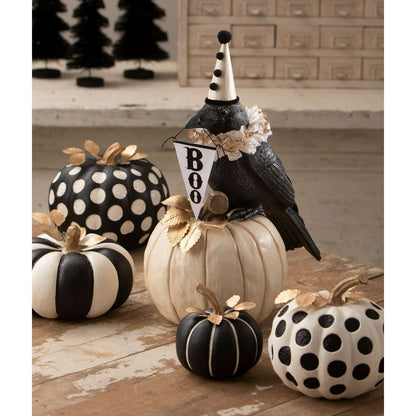 Midnight Messenger Crow – Vintage-Style Halloween Collectible with Pumpkin & BOO Banner
