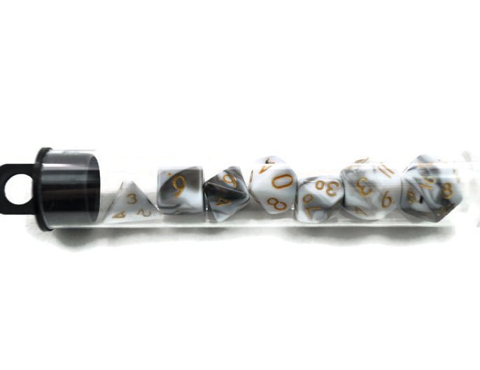 Yin & Yang Mini 10mm Swirl DND Dice Set in Tube