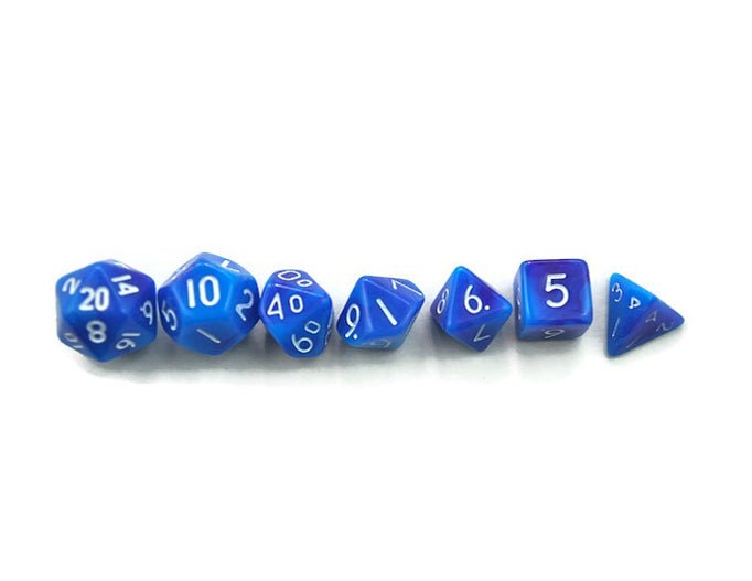 Mini dice set, blue and purple swirl