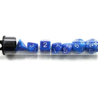 Mini dice set, blue and purple swirl