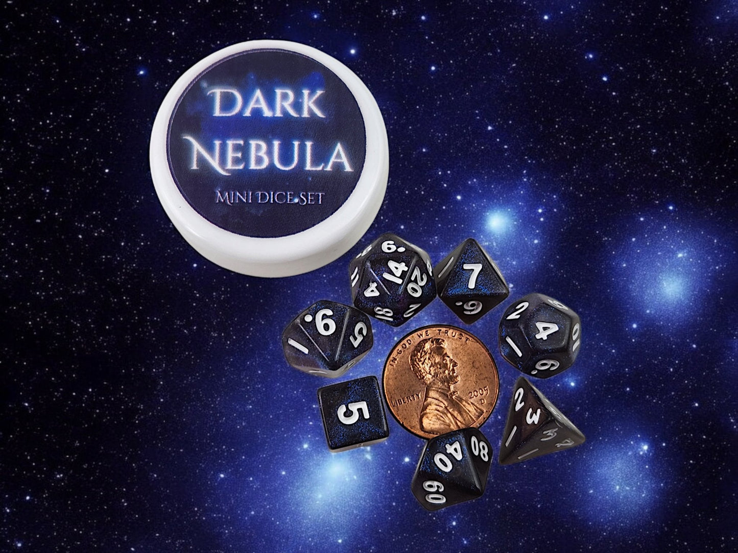 Dark Nebula Mini 10mm DND Dice Set in Tube