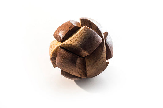 Mini Japanese Ball Puzzle - Six-Piece Wooden Burr Brain Teaser for Adults & Teens