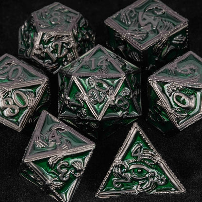 Mystic Wizard - Dark Skeleton Hand Metal DND Dice Set